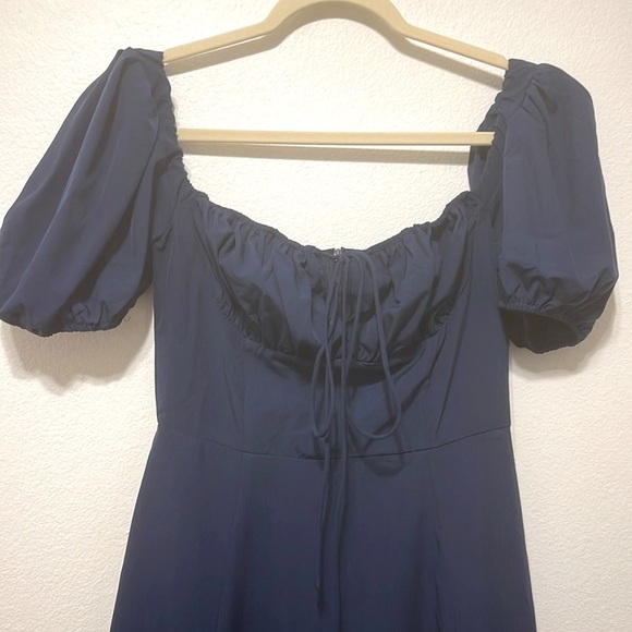 Kutumai Maxi Off-Shoulder Puff Sleeve Dress Front Slit Navy Size Small PTP 15 “ - Picture 3 of 7